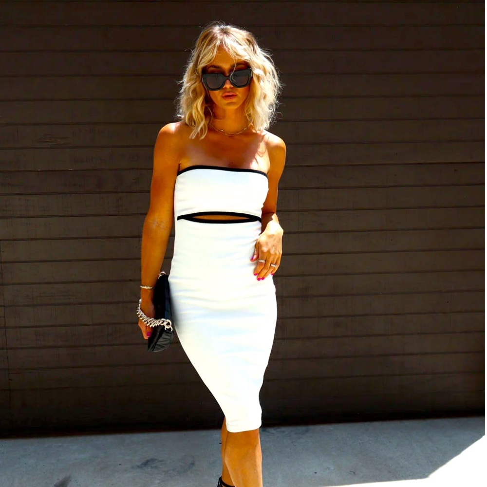 Modern Day Jackie Ribbed cutout strapless midi-dress
